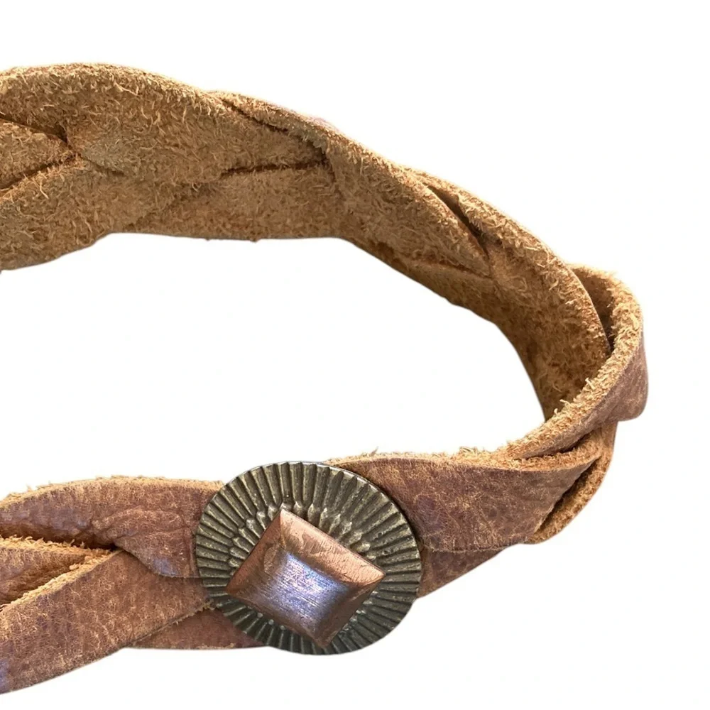 Vintage Y2K BEBE Brown Braided Leather Studded Faux Turquoise Southwest Belt M/L